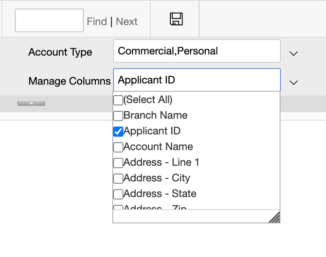 Applicant ID dropdown